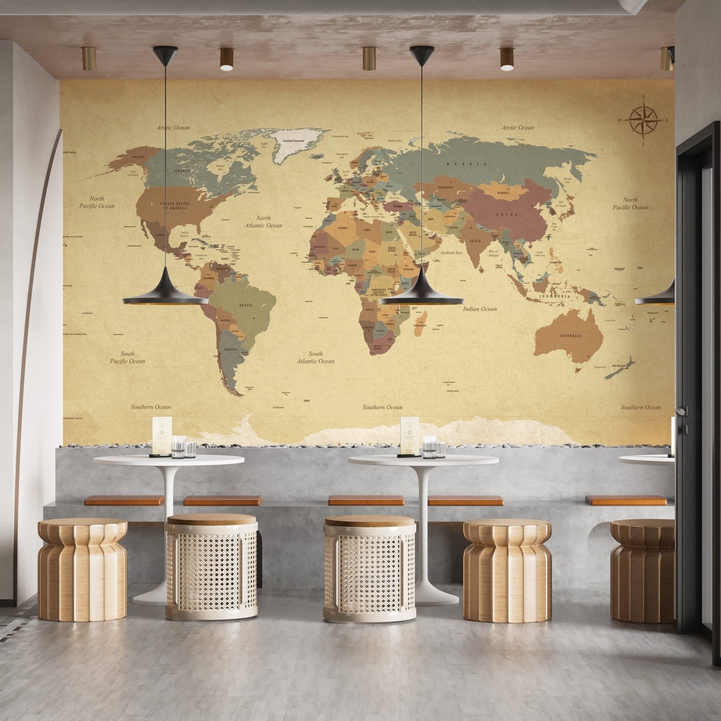 World Map Vintage Wallpaper Mural - Giffywalls