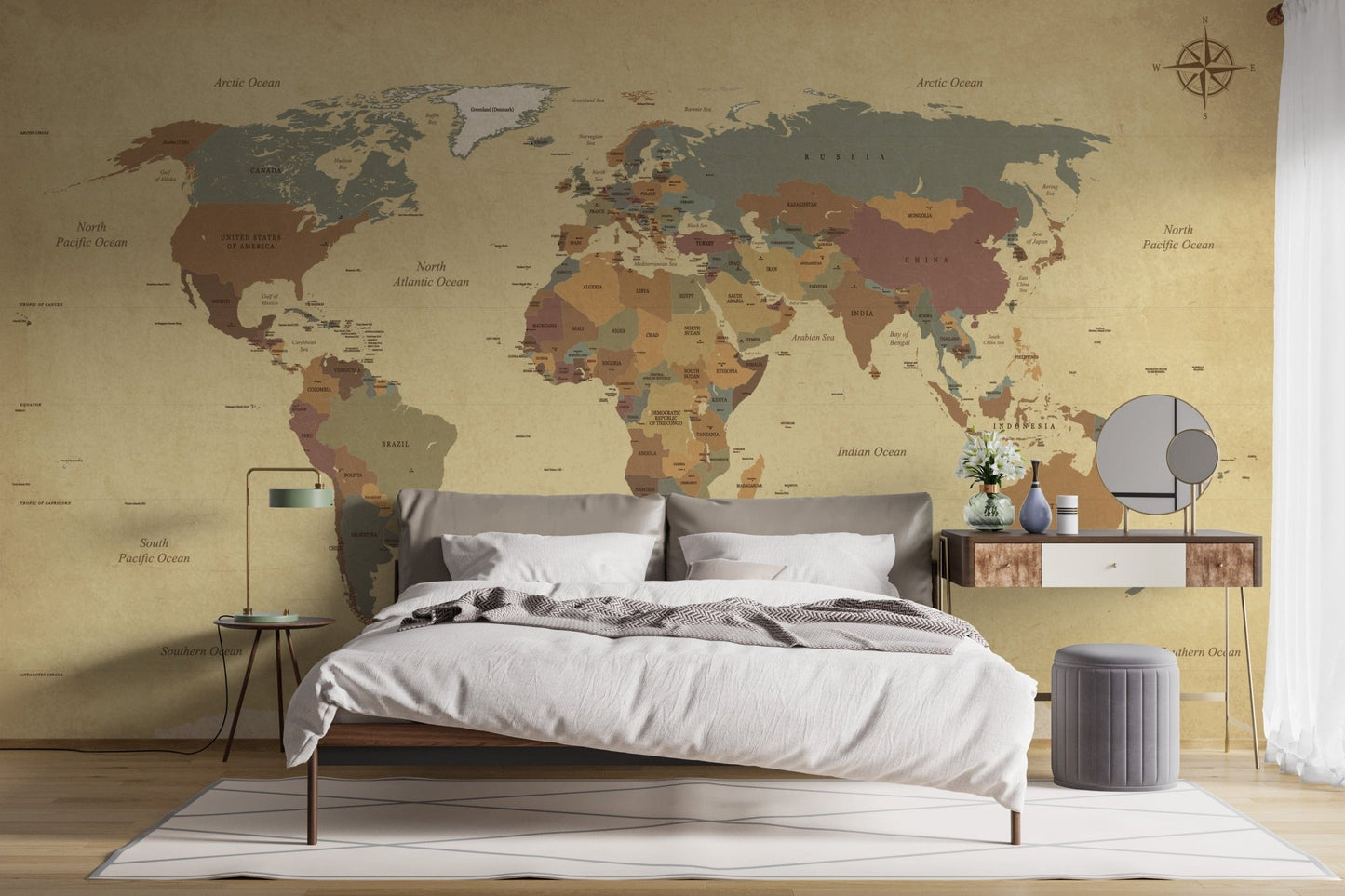 World Map Vintage Wallpaper Mural - Giffywalls