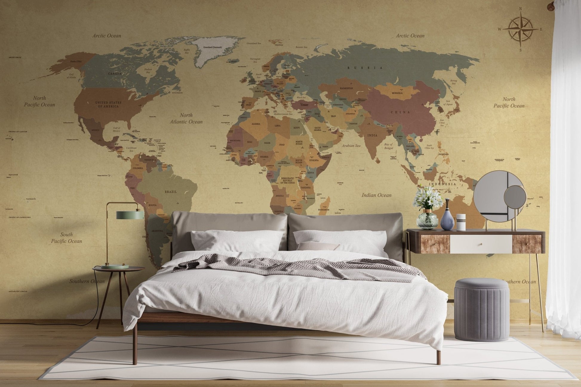 World Map Vintage Wallpaper Mural - Giffywalls