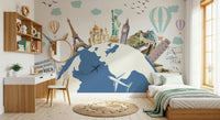 Rustic world map design for a creative studio workspace