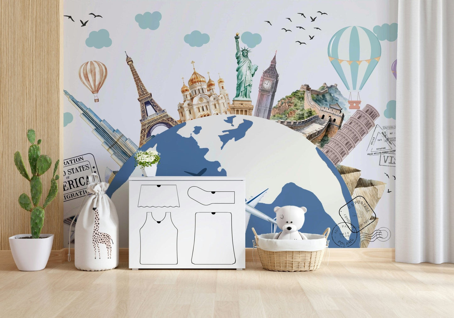 Antique style world map mural for a classic dining room aesthetic