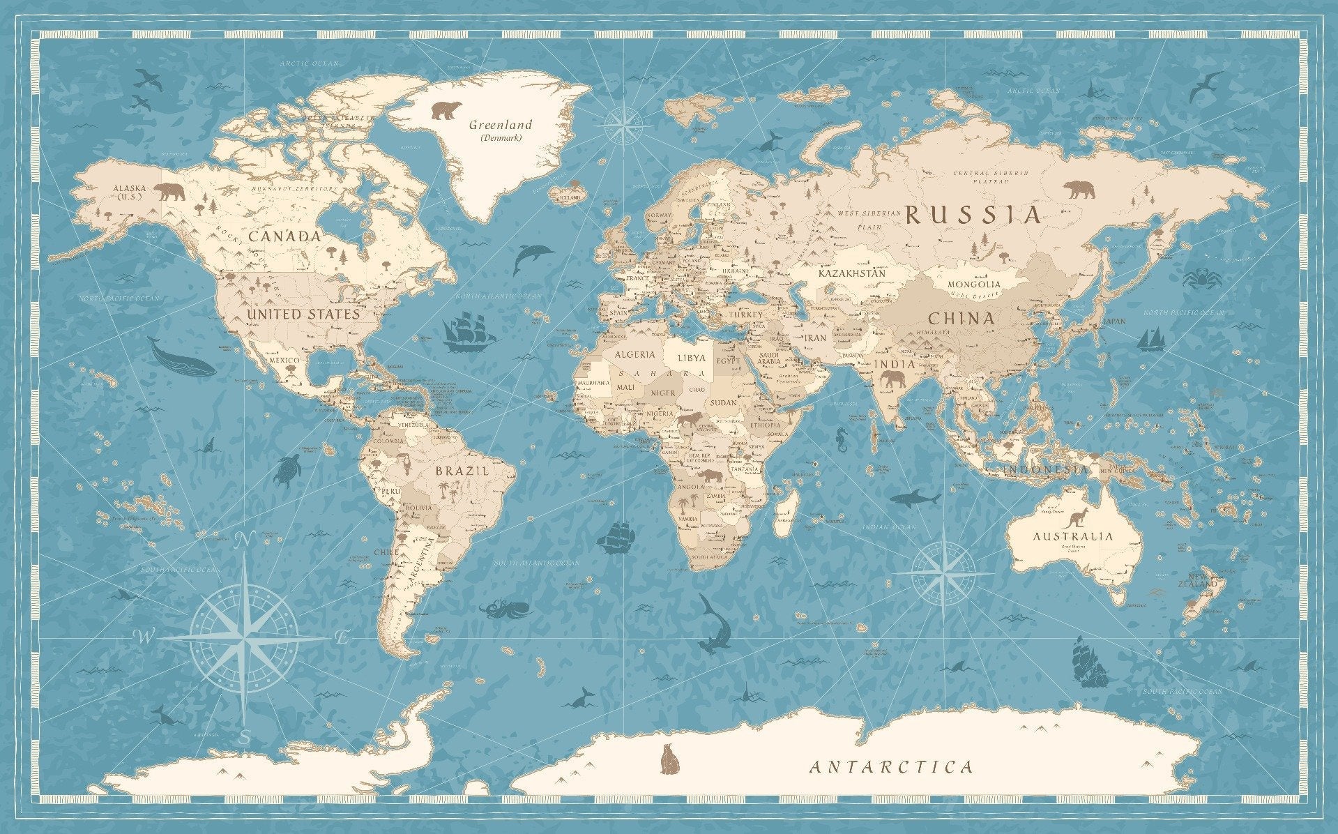 Vintage World Map Wallpaper Mural