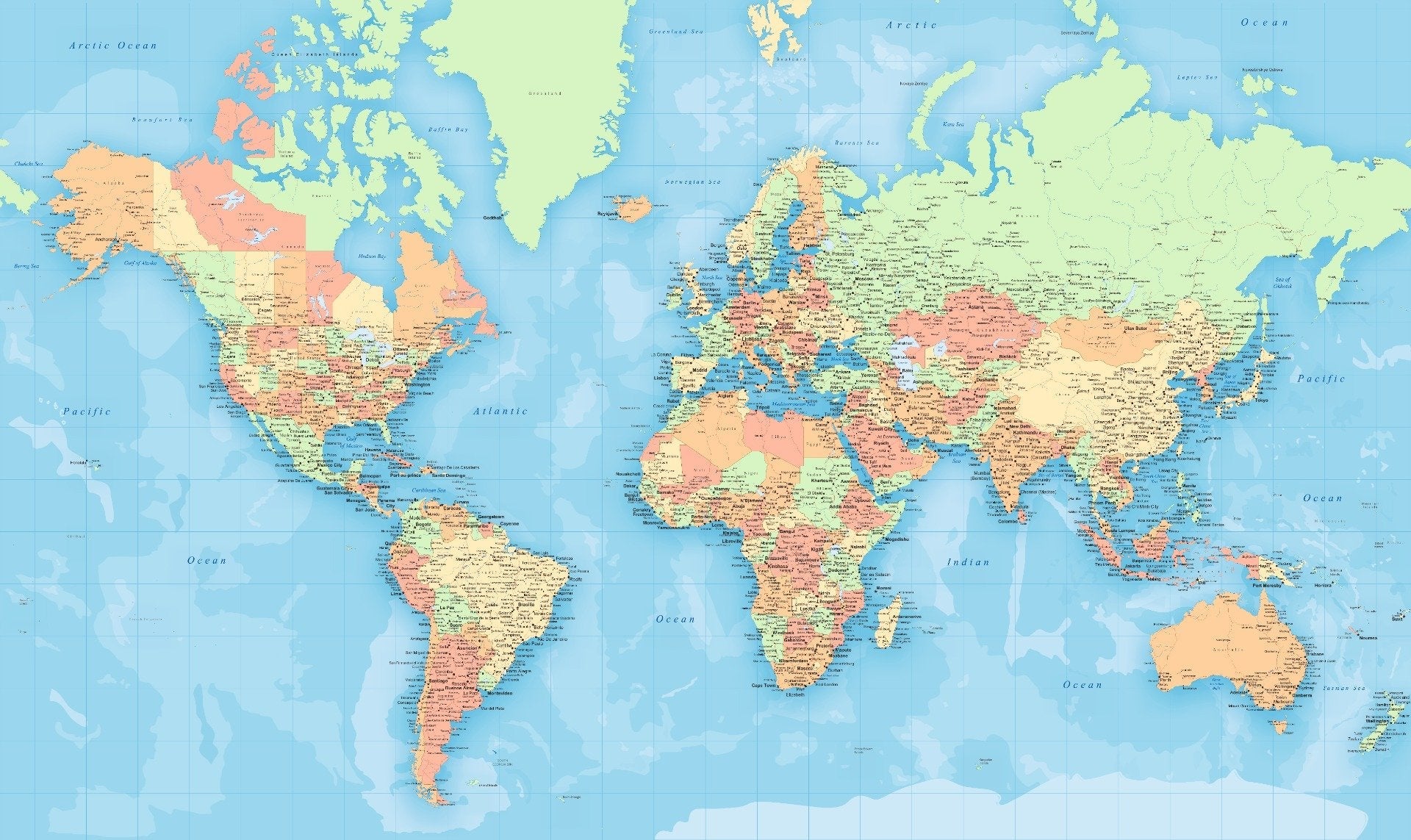 World Map Colourful Wallpaper Mural