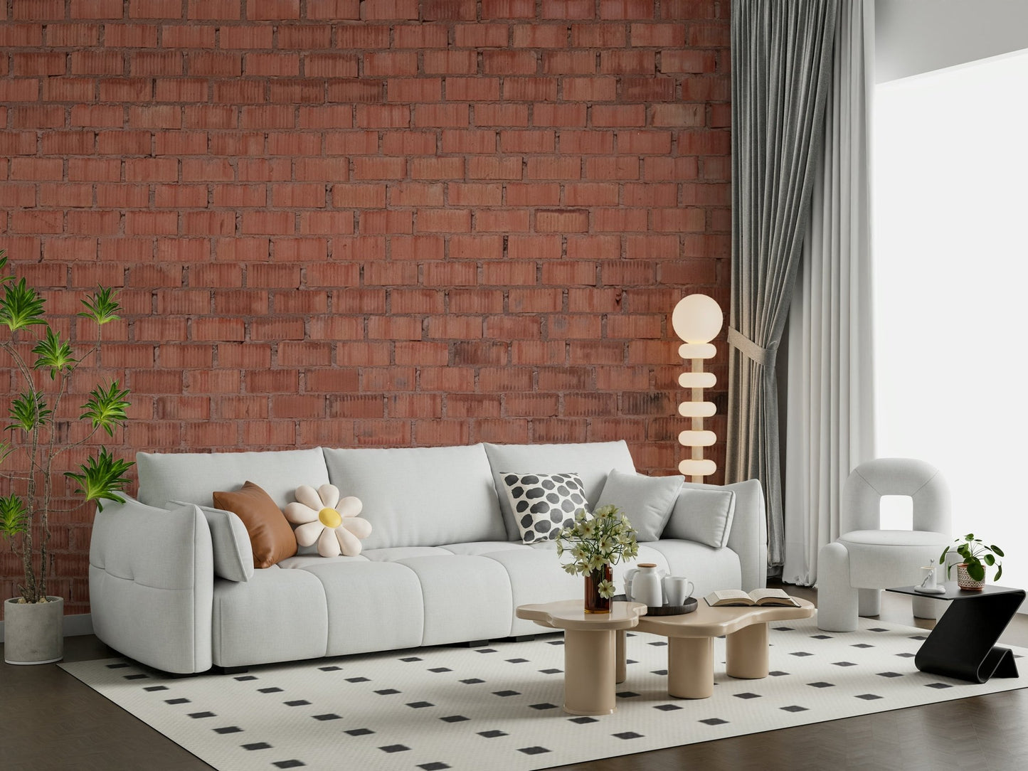 Installation view of the easy-to-apply brick-look paper.