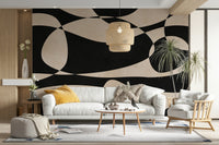 An elegant wall mural with a pattern of woven arcs.


