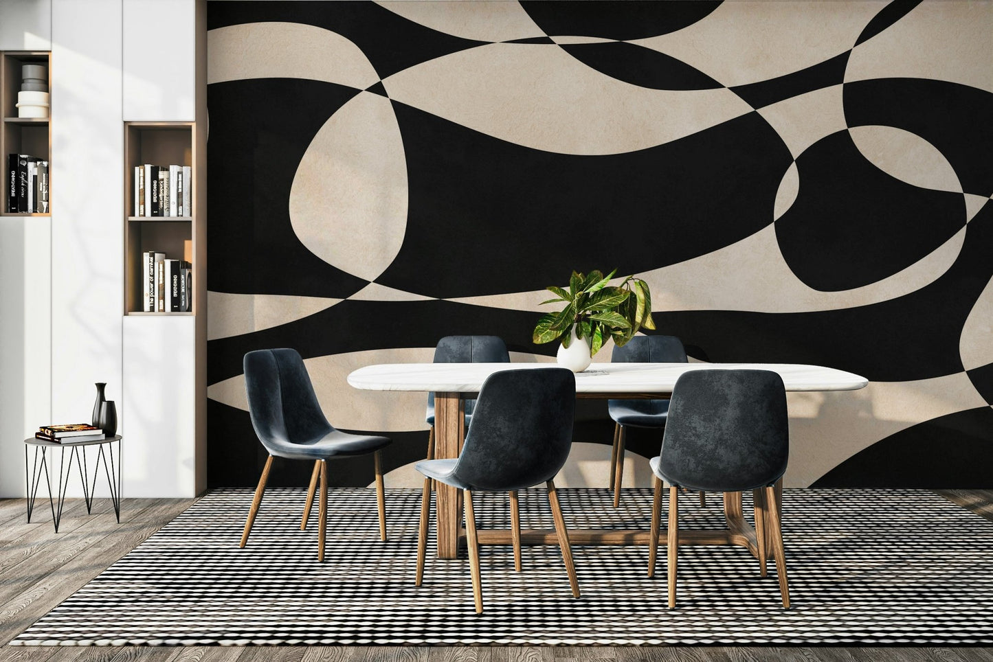 The colors are muted and gentle, like soft grays and beiges.

