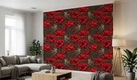 Hallway featuring Wrens in a Red Anemone wallpaper with earthy garden detail