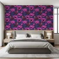 Perched bird pattern in Wrens in the Anemone wallpaper on dark ground, GD9300