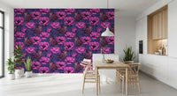 Kitchen and dining area setting with Wrens in the Anemone wallpaper and layered blooms, GD9300