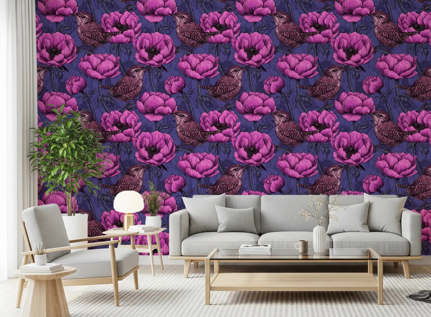 Hallway styled using Wrens in the Anemone wallpaper with deep petals, GD9300