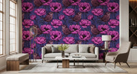 Rich purple Wrens in the Anemone wallpaper with detailed garden flowers, GD9300
