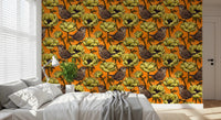 Botanical surface in Wrens in the Yellow Anemone wallpaper with contrast, GD9301