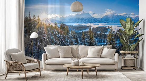 Teton snowy scene wallpaper for living rooms, B463
