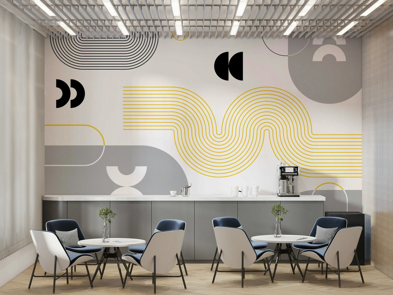 Yellow and Gray Geometric Wall Mural full view

