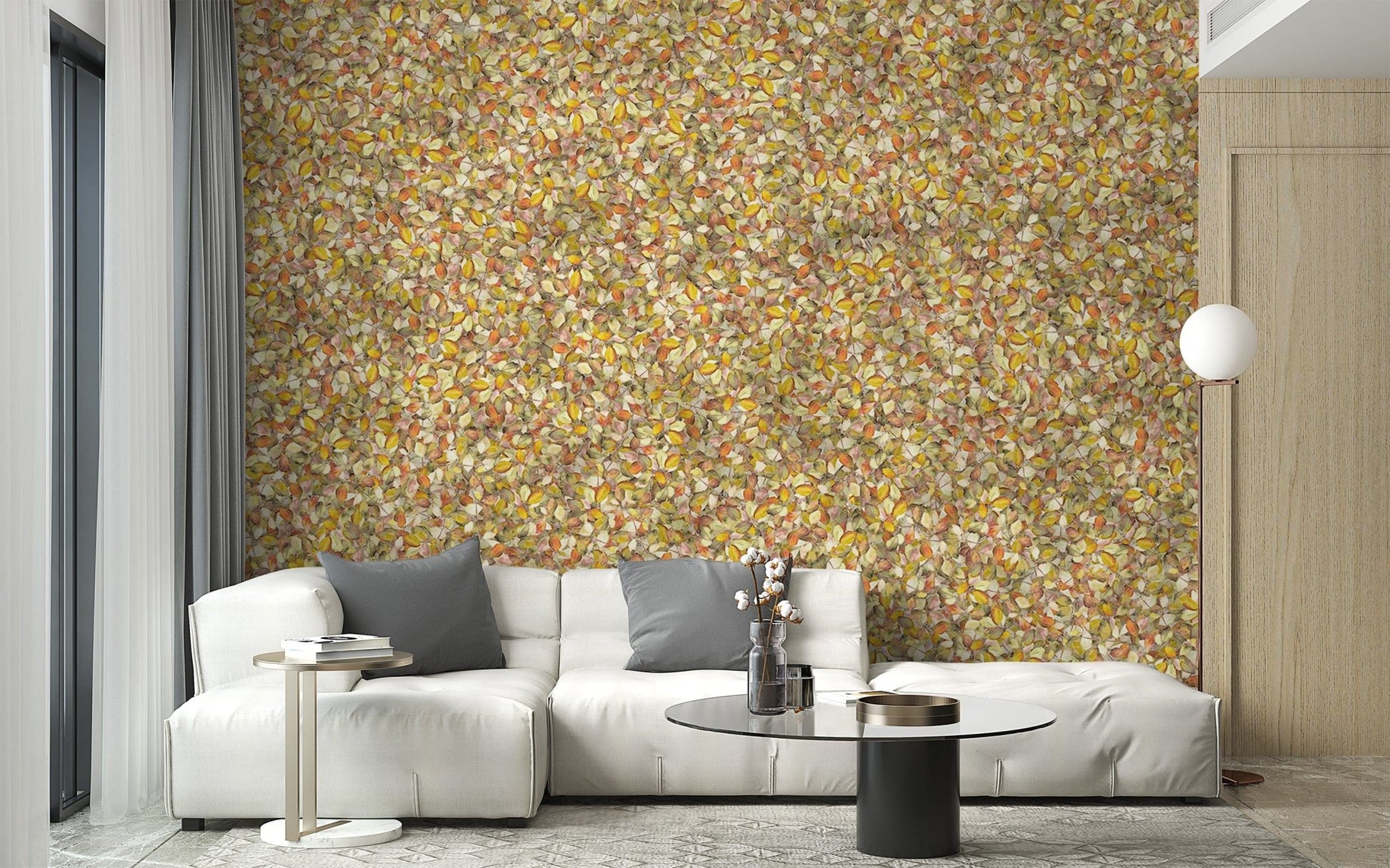 Yellow green leaf wall mural design
