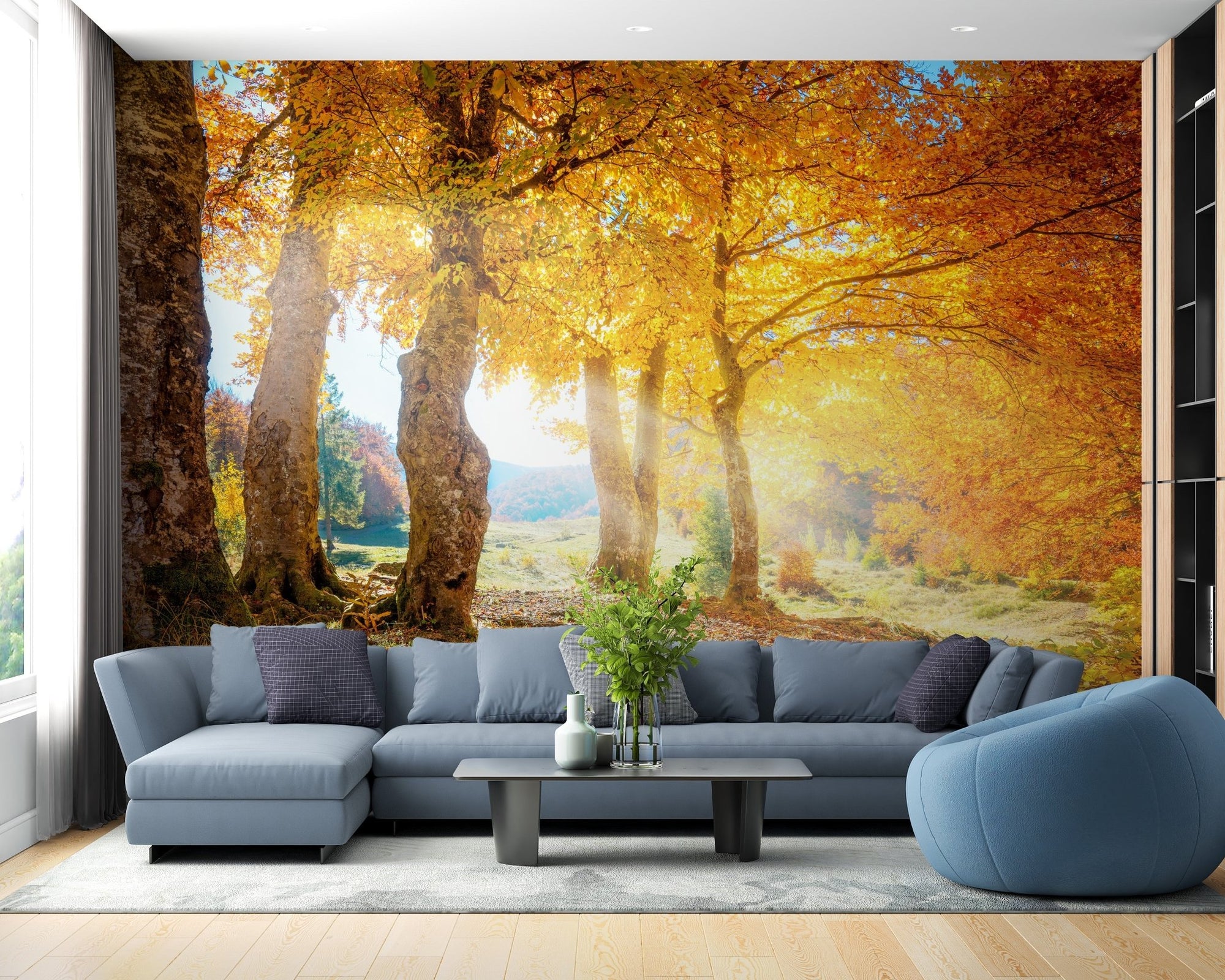 Yellow Autumn Leaves Forest Wallpaper Mural A281