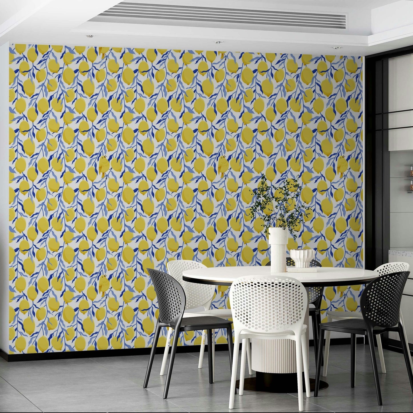 Mediterranean lemon wallpaper with bird

