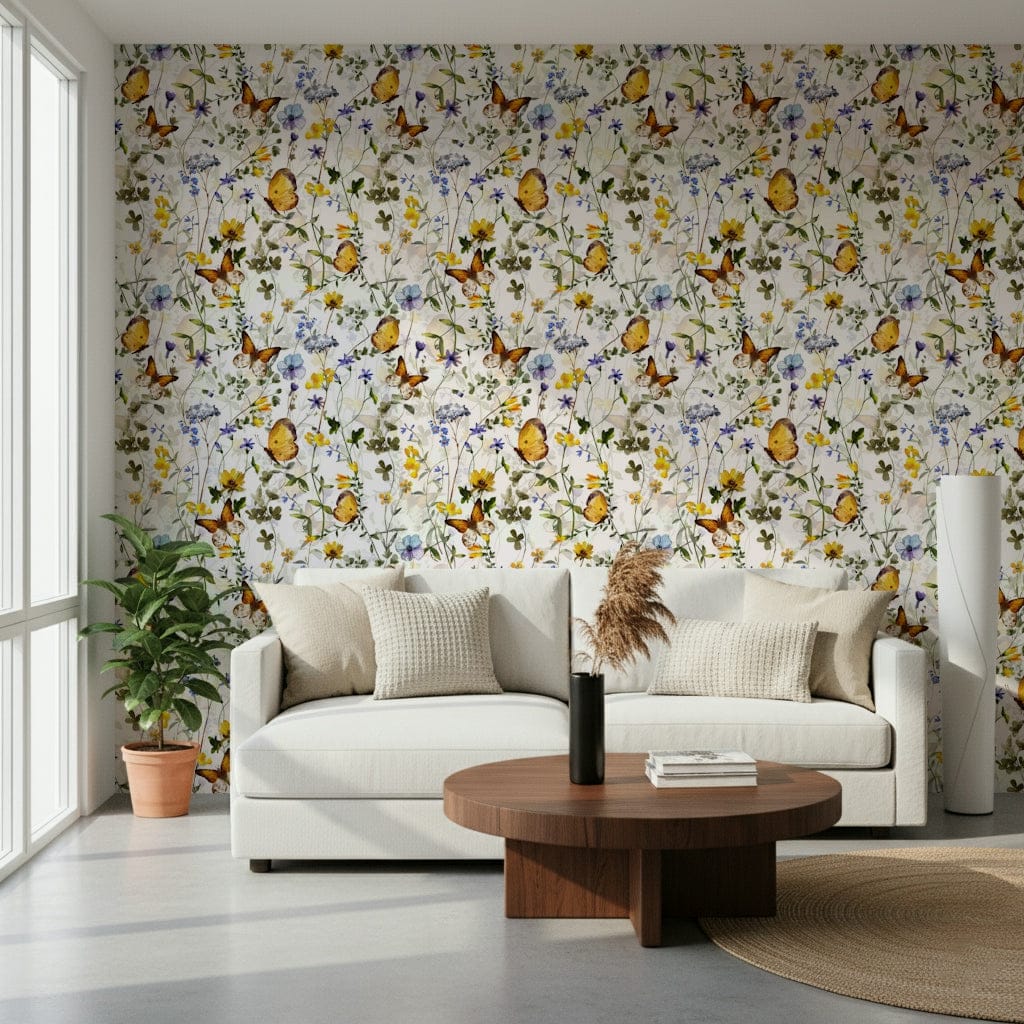 Yellow Butterfly Meadow custom printed wallcovering decoration.