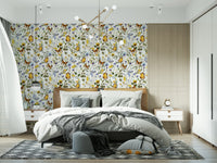 Bright Yellow Butterfly Meadow room accent wallpaper design.