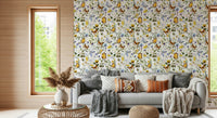Yellow Butterfly Meadow watercolor floral wall mural pattern.