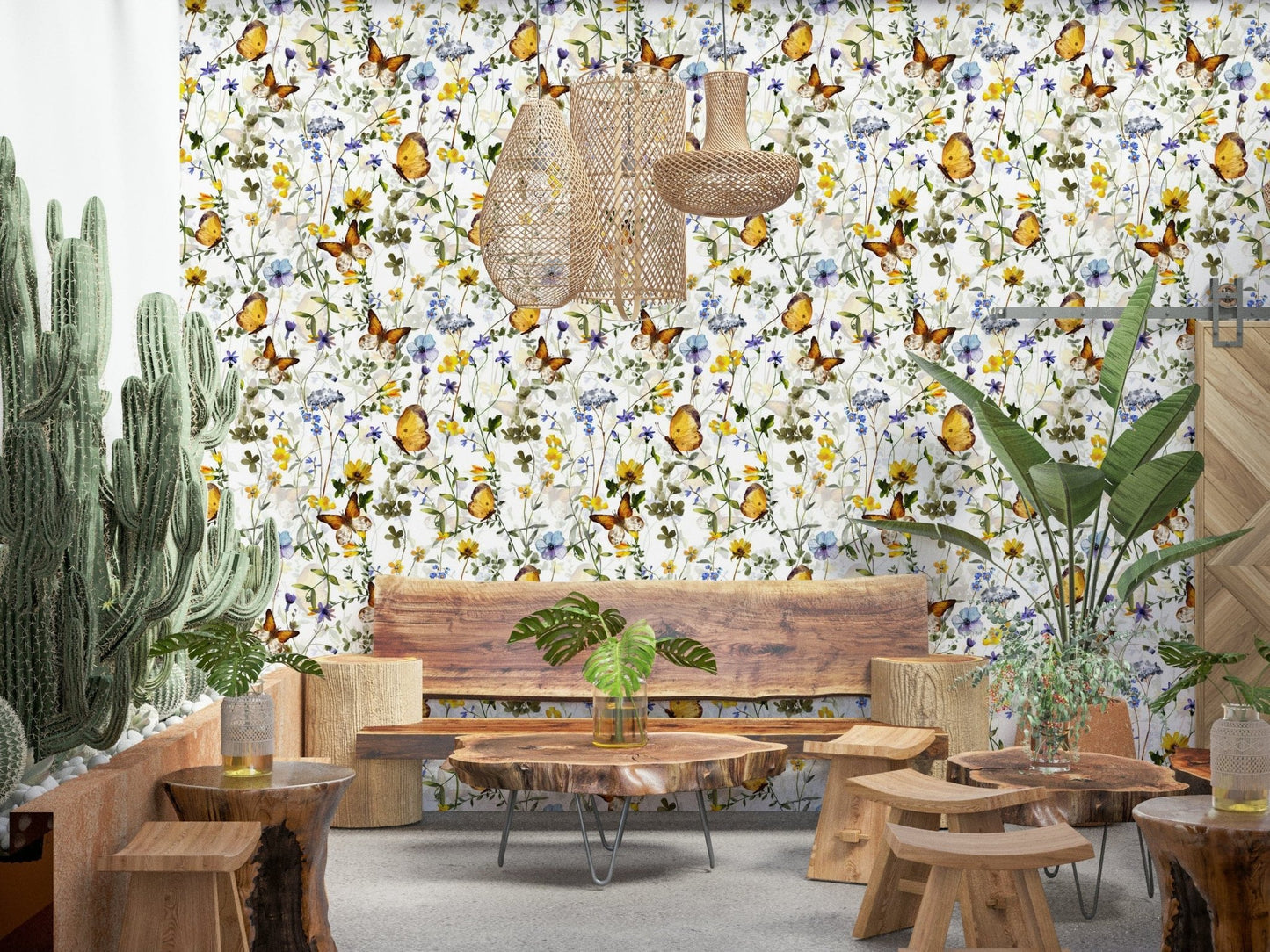 Peel and stick Yellow Butterfly Meadow for bedroom decor.