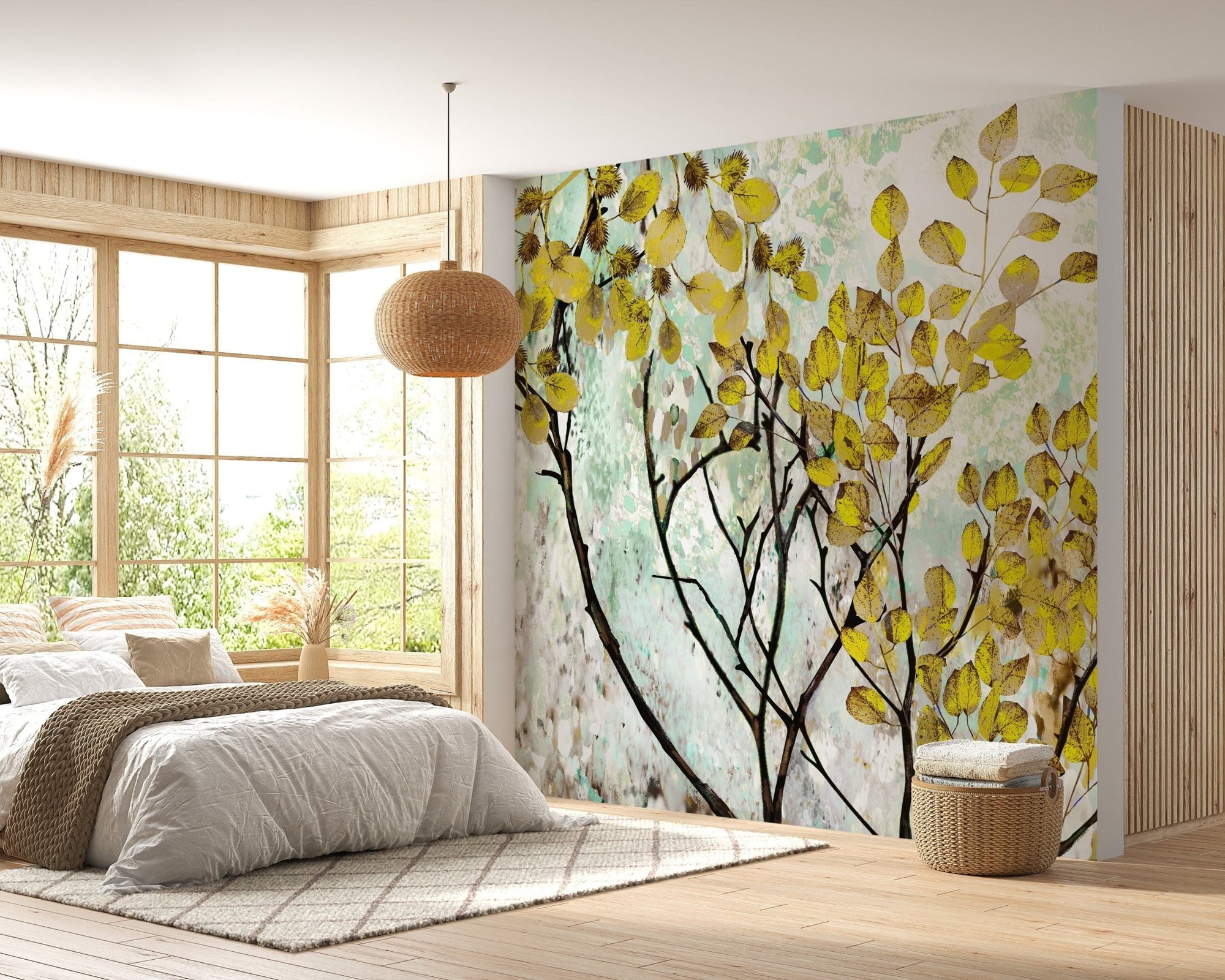 Yellow Oil Painting Canvas Effect Flower Wall Mural A184