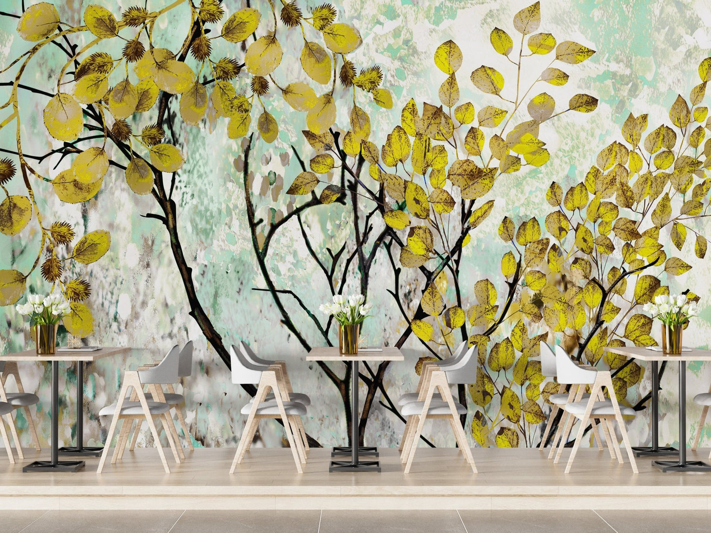 Yellow Oil Painting Canvas Effect Flower Wall Mural - Giffywalls