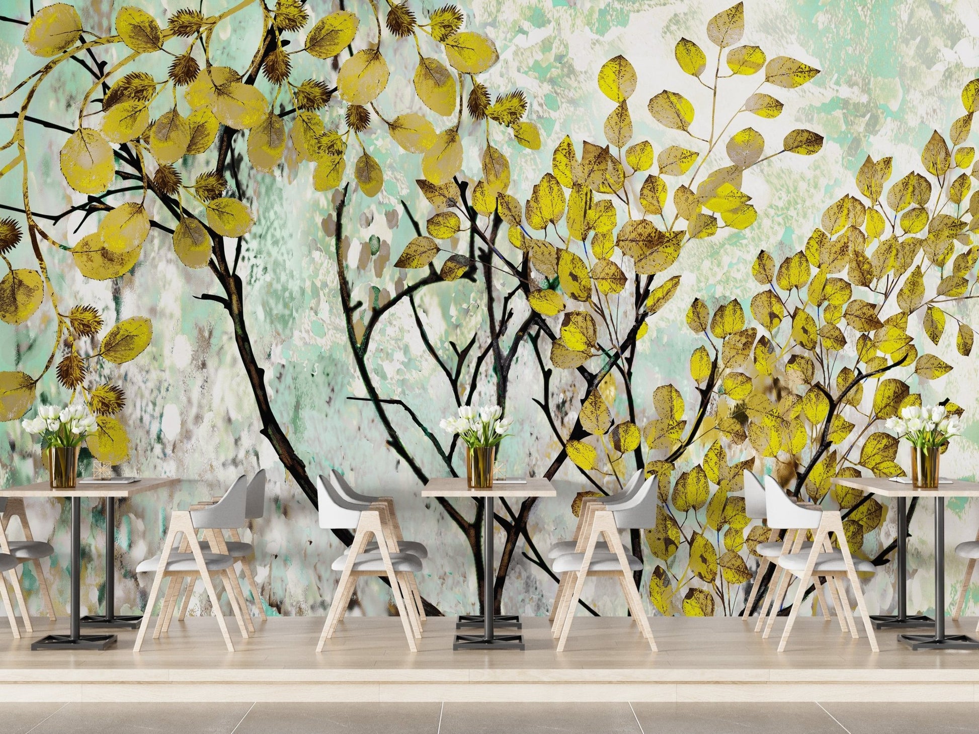 Yellow Oil Painting Canvas Effect Flower Wall Mural - Giffywalls