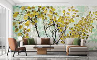 Yellow Oil Painting Canvas Effect Flower Wall Mural - Giffywalls