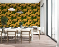 Curling buds and slim stems weave through Yellow Poppy wallpaper.GD9580