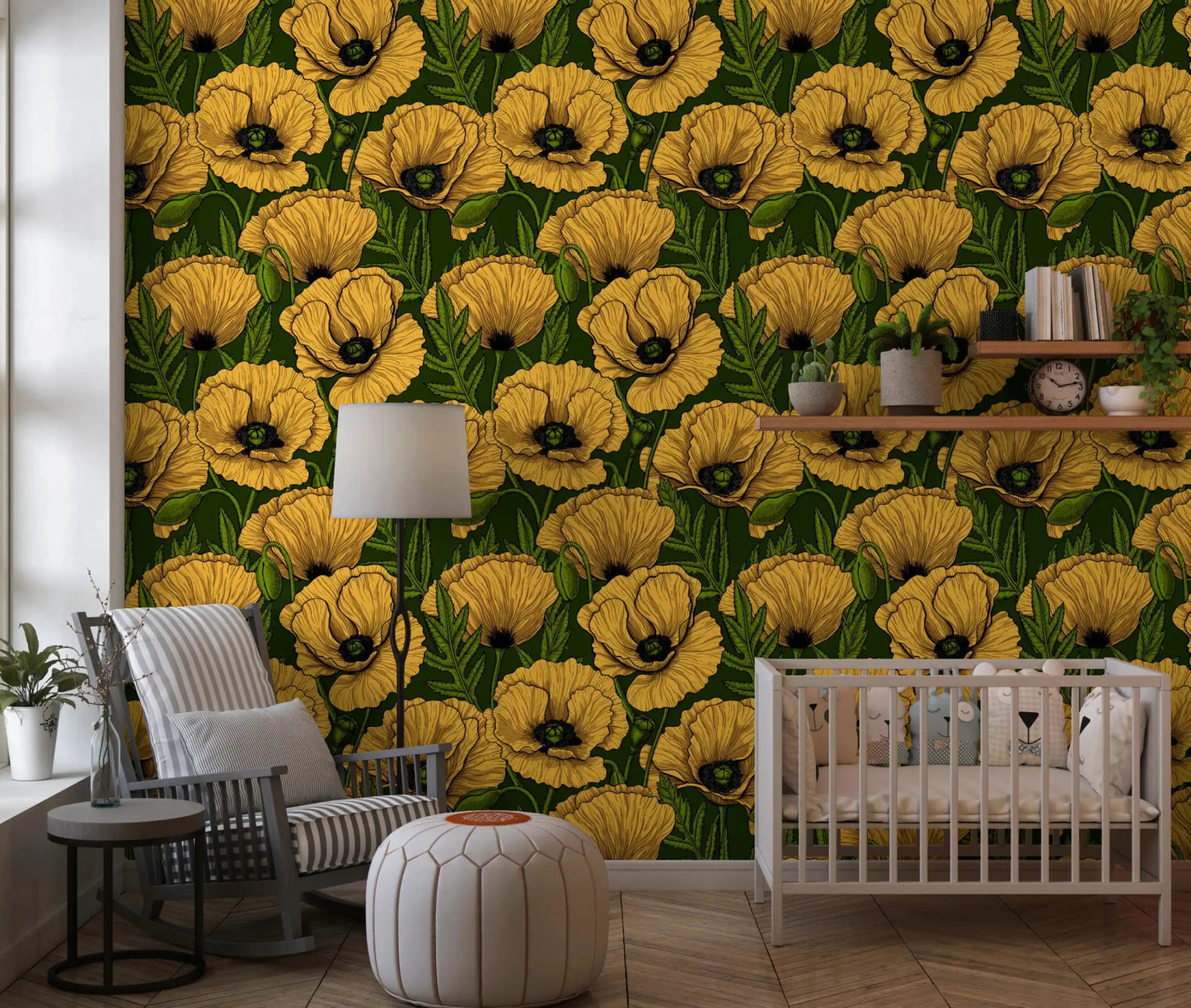 Bold yellow poppies bloom across Yellow Poppy Garden wallpaper.⁠GD9580