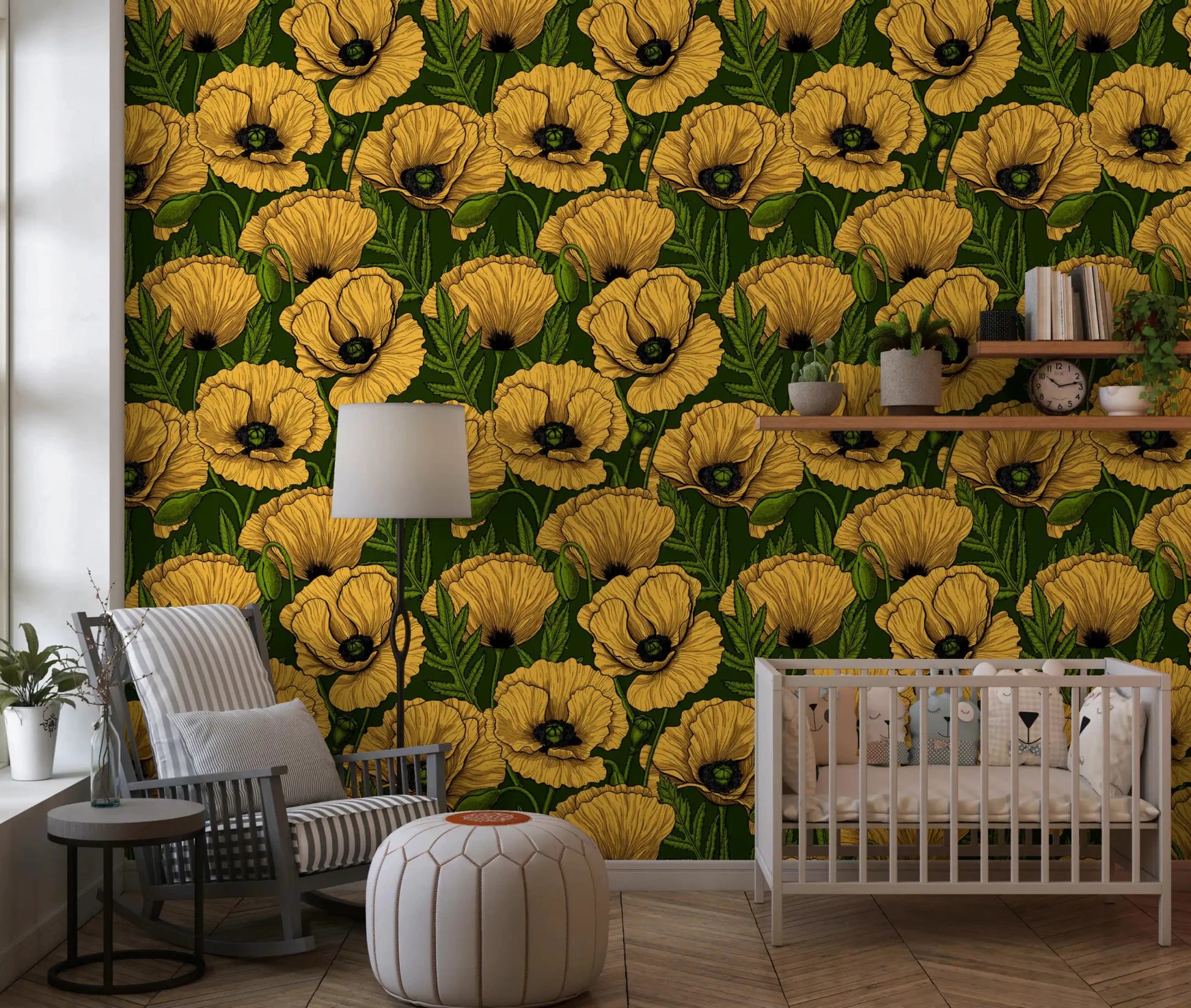 Bold yellow poppies bloom across Yellow Poppy Garden wallpaper.⁠GD9580