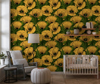 Bold yellow poppies bloom across Yellow Poppy Garden wallpaper.⁠GD9580