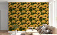 Detailed black linework shapes each petal in Yellow Poppy Garden wallpaper.GD9580