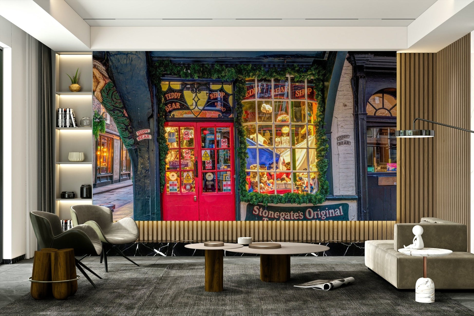 Charming shop facade wall art
