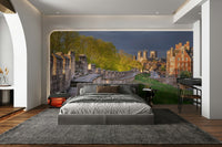 A peaceful rustic pattern mural on decorative wallpaper.

