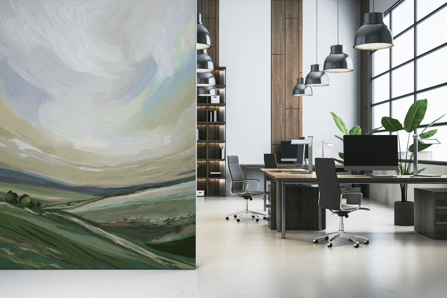 Yorkshire Landscape Oils Wall Mural in a high ceiling lounge wallpaper mural