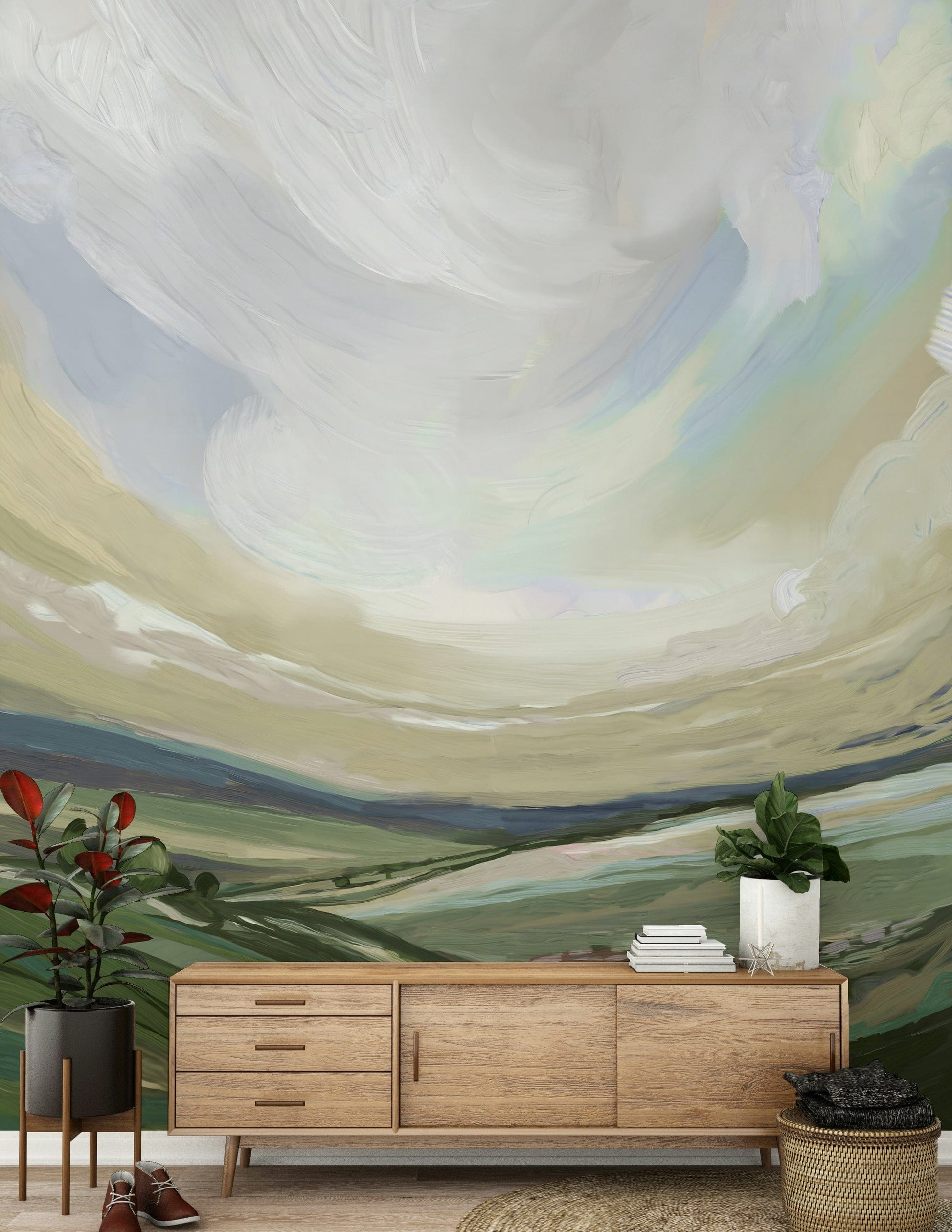 Yorkshire Landscape Oils Wall Mural with soft gold accents wallpaper mural