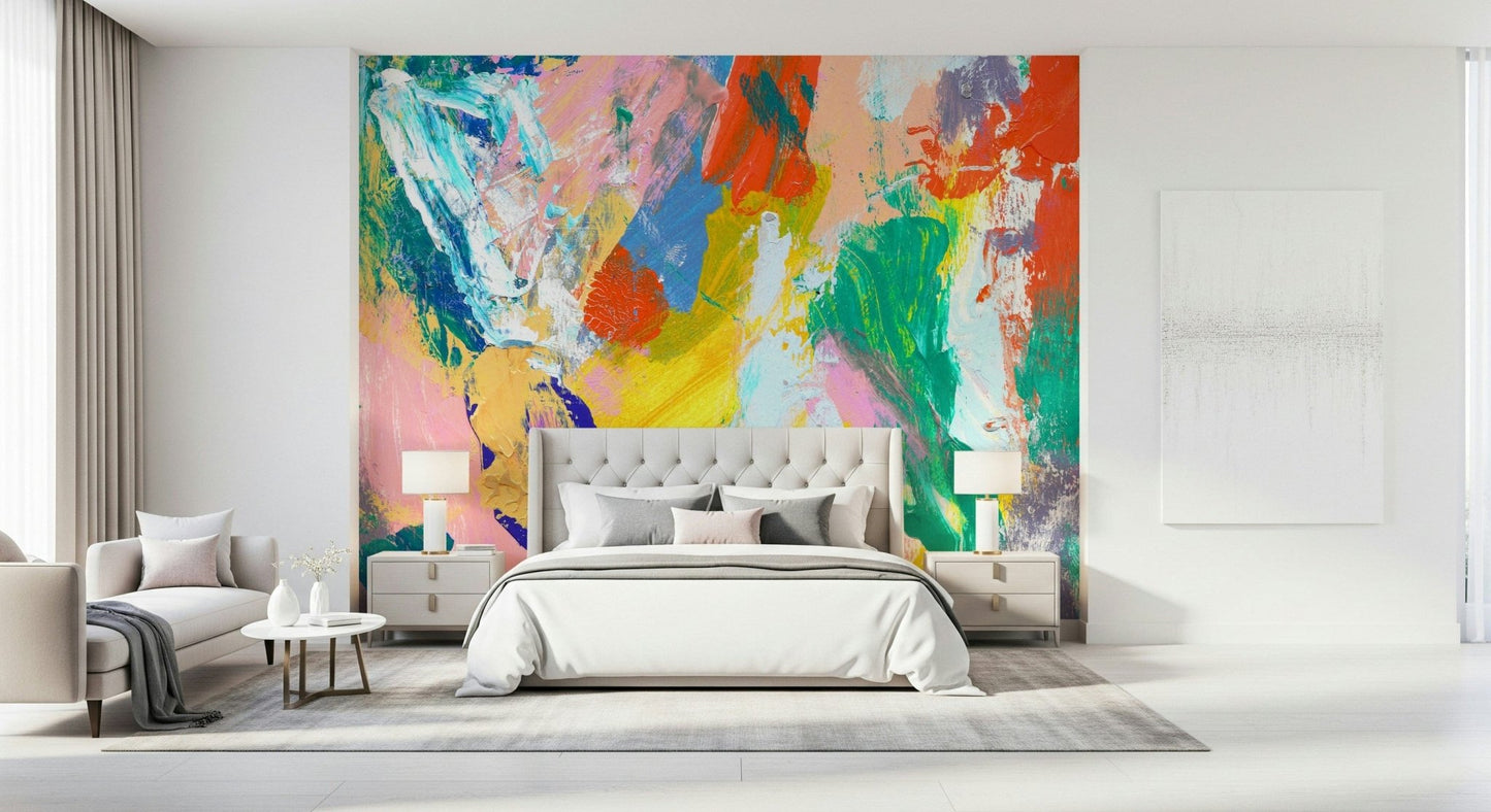 Abstract acrylic art wall mural for a creative home office studio wallpaper.