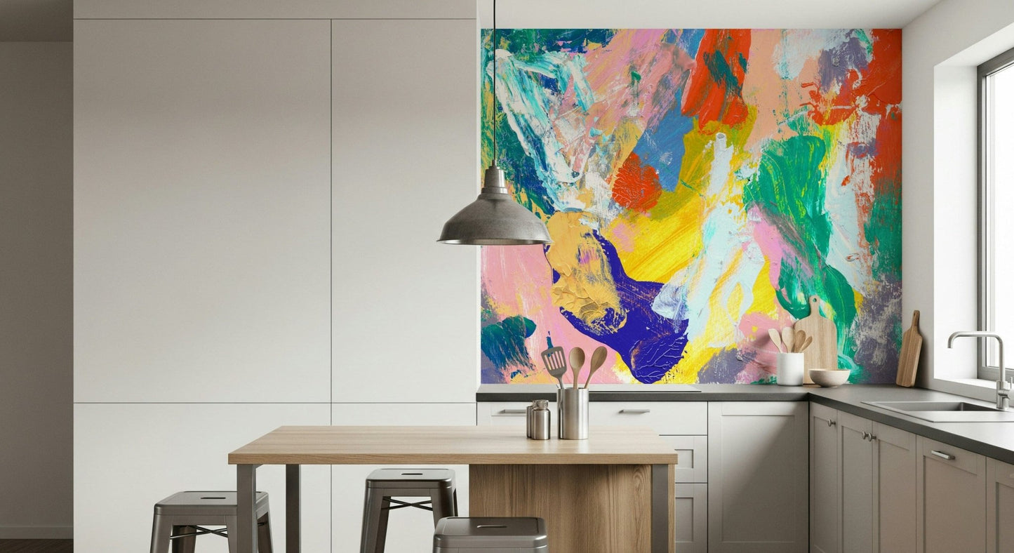 Artistic expressionist style wallpaper for a minimalist workspace wall mural.