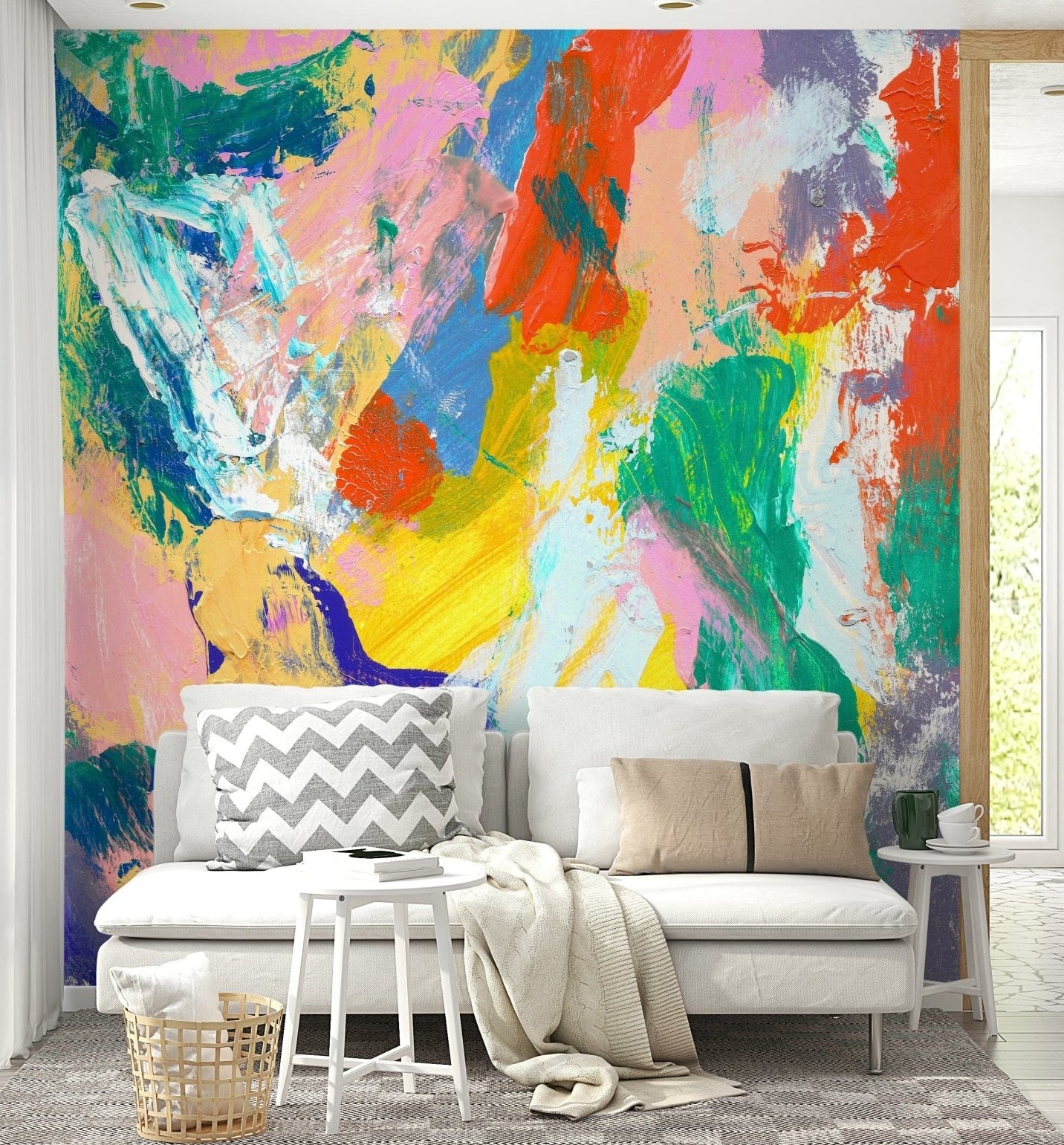 Colorful textured paint splashes wallpaper for a contemporary living room wall mural., GD5361