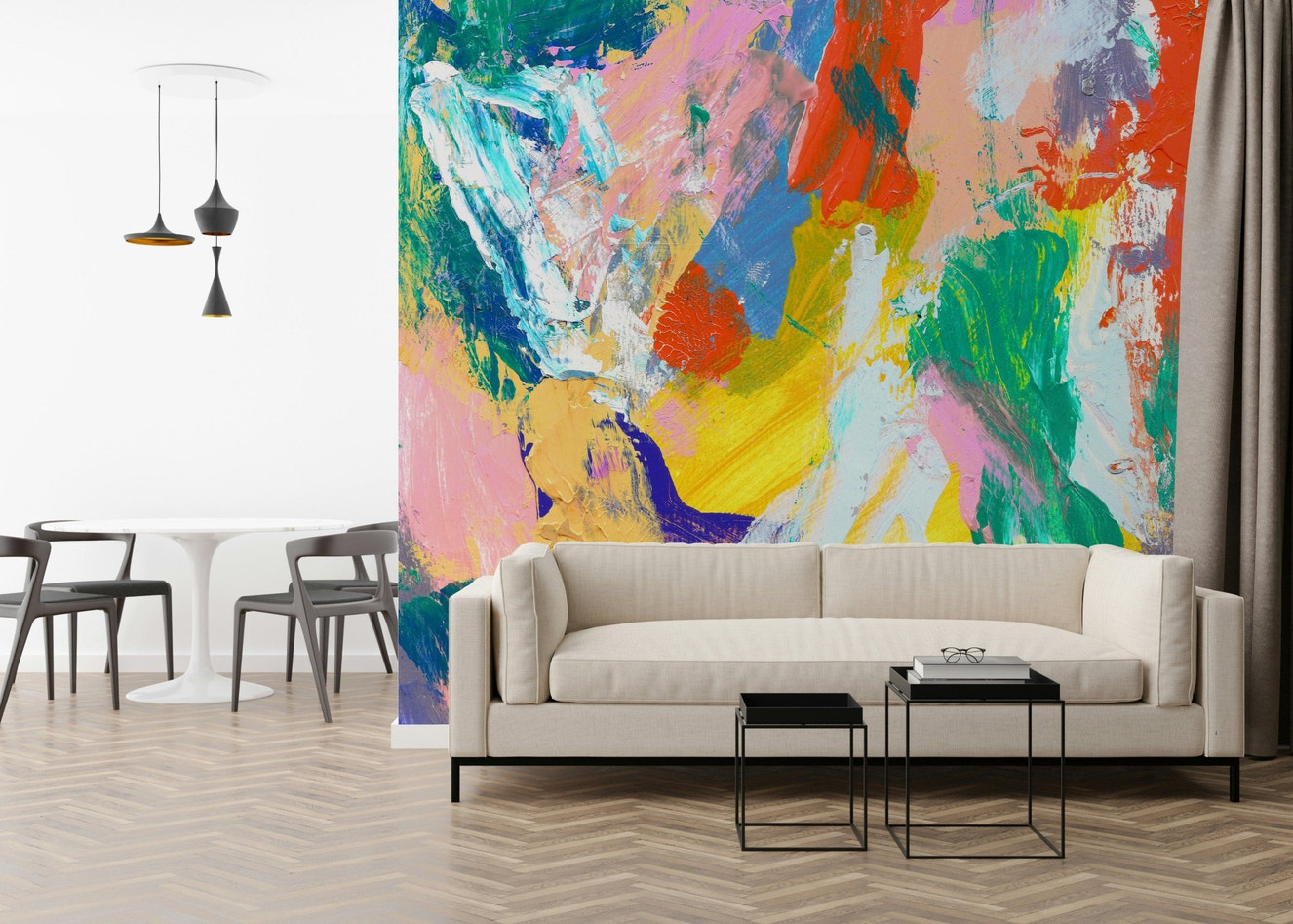 You're good enough Wall Mural with vibrant pink and yellow brushstrokes wallpaper.