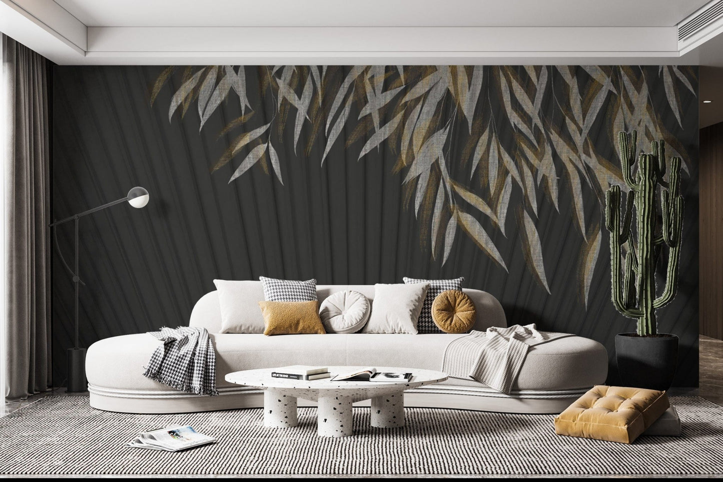 Black and gold botanical fan wall mural
