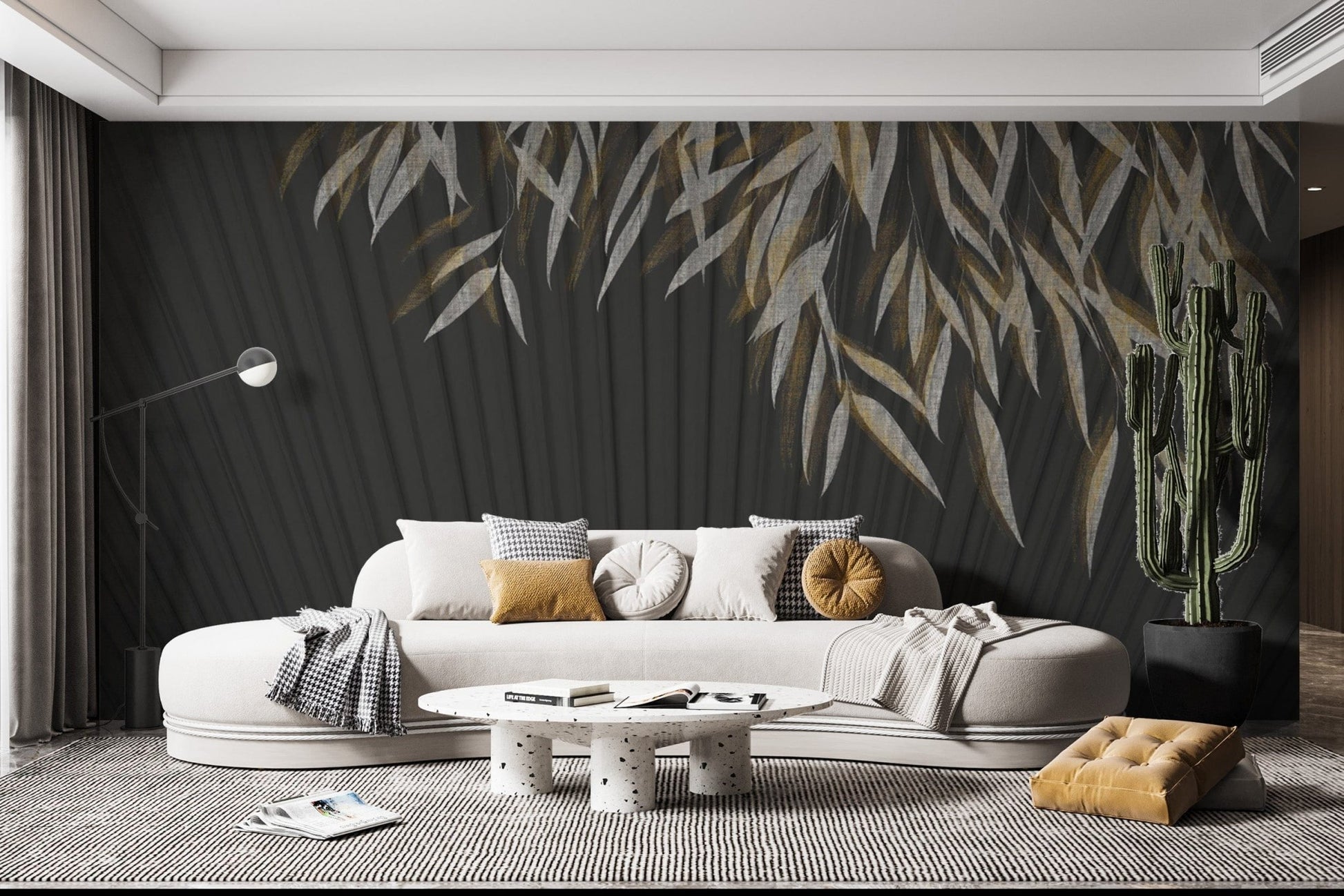 Black and gold botanical fan wall mural
