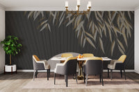 Dark botanical fan mural for modern decor

