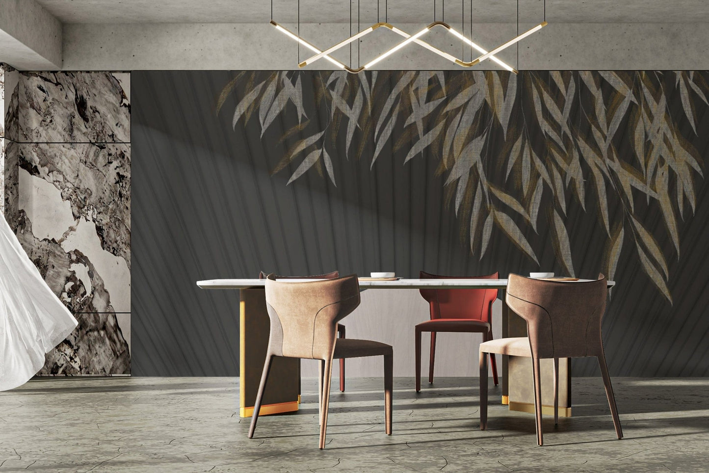 Luxurious black and gold leaf wall design
