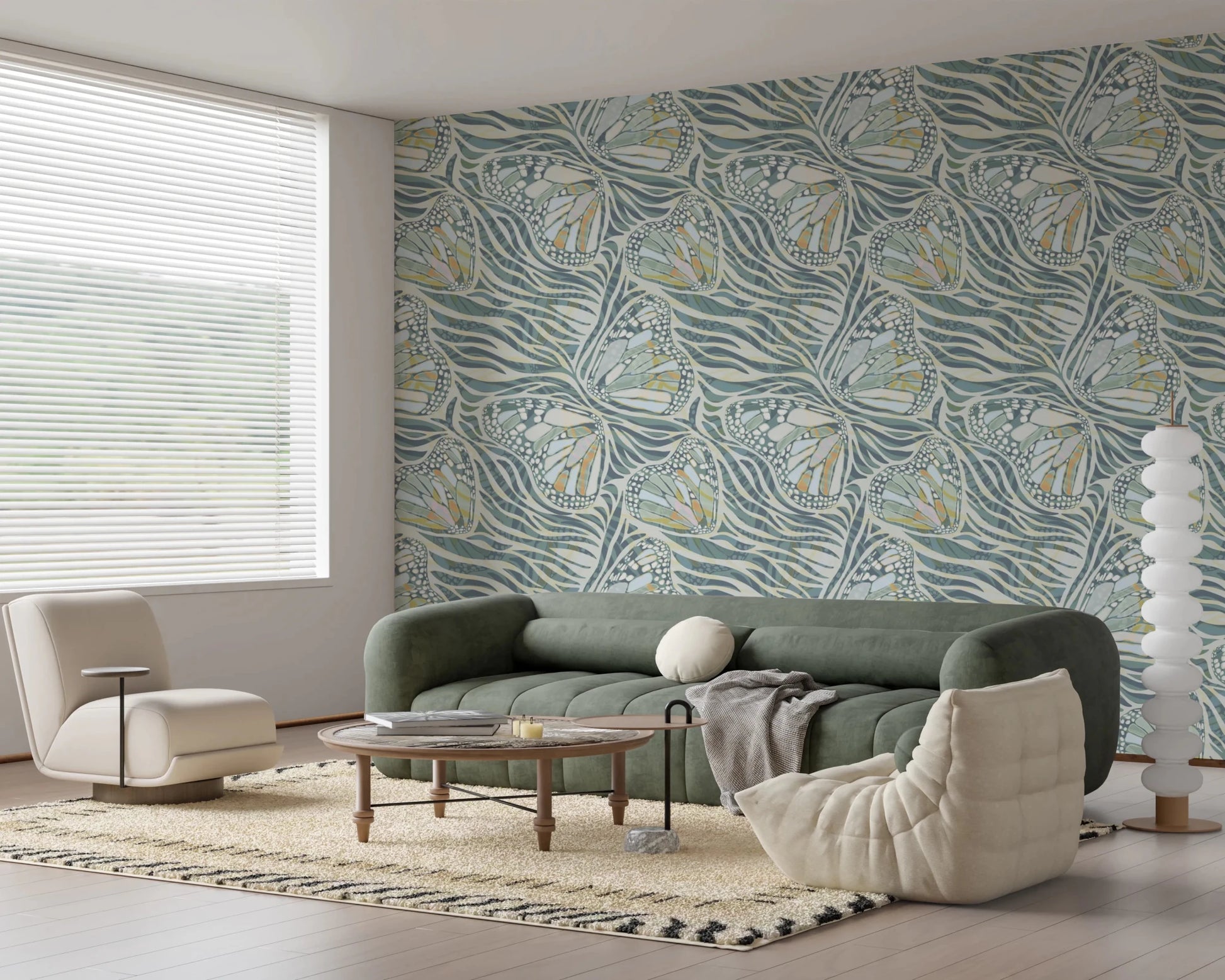 Sage and cream zebra butterfly wing wall covering., GD8417