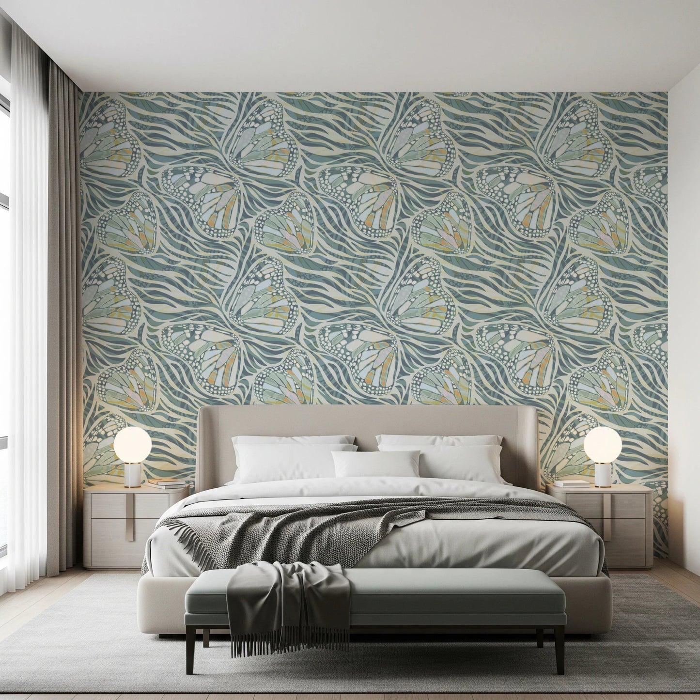 Soft lime and seafoam butterfly pattern background., GD8417