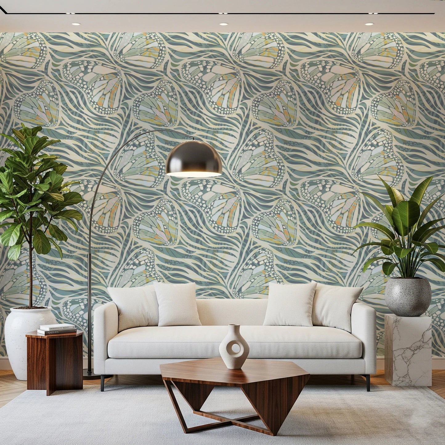 Abstract green butterfly bloom maximalist wallpaper., GD8417
