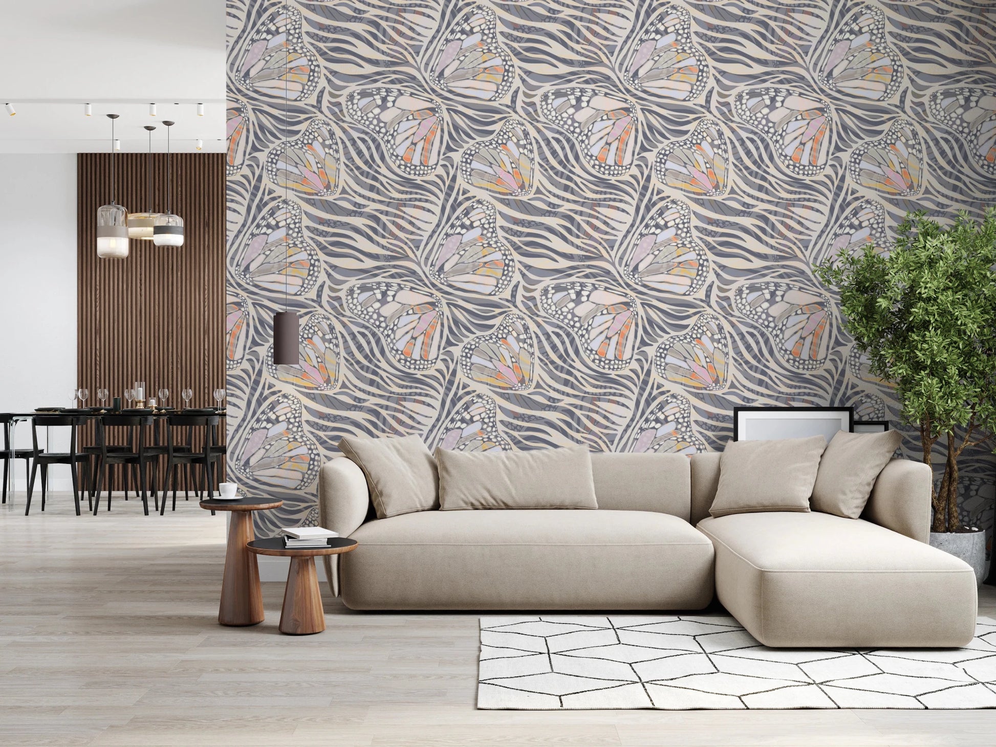 Minimalist tan and beige butterfly wing wall art., GD8416